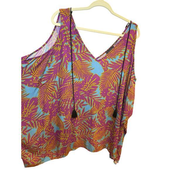 ASTR The Lable Women Large Muumuu Dress Cold Shoulder Tassels‎ Handkerchief Hem - Picture 6 of 11